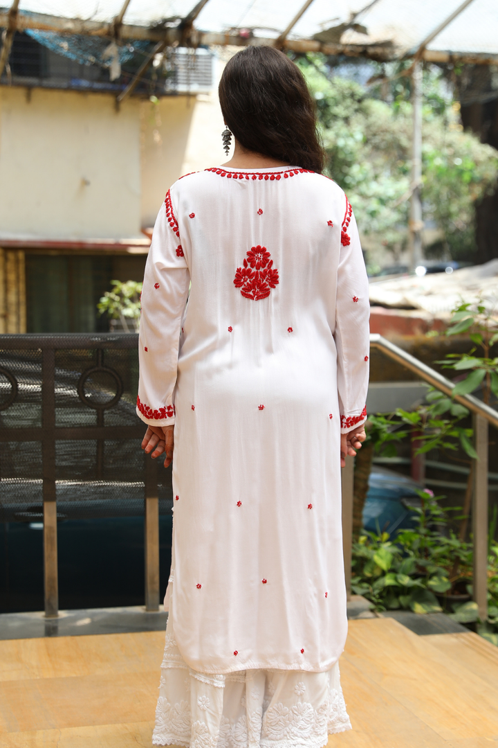 Kausar Rayon 3D Chikankari Designer White Multi