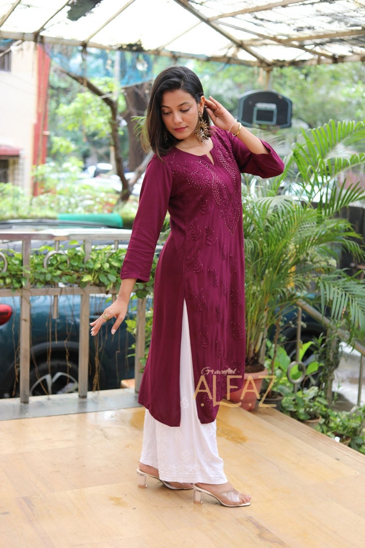 Maaya Premium Rayon Chikankari Kurti With Mukaish