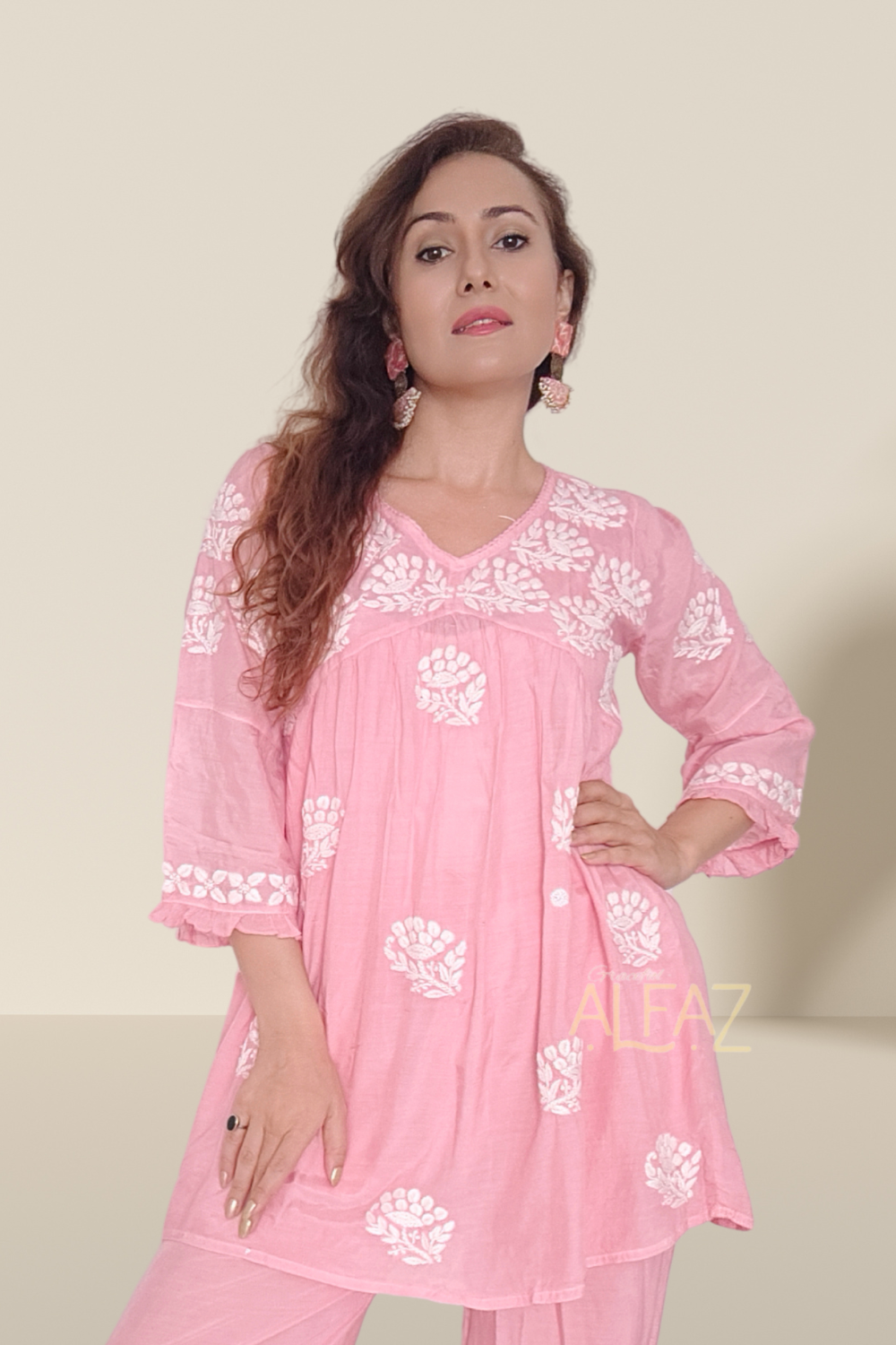 Stylish Chikan Kurti Afghani Set - Samira Muslin Collection