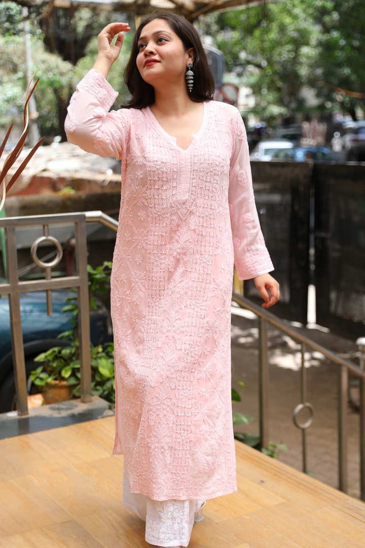 Israa Viscose Designer Jaal  Add On Cutdana And Pearl Work Chikankari Kurti