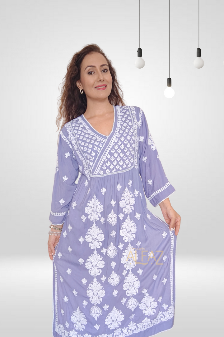 Jamila Modal Chikankari Yoke Long Kurti – Stylish and Elegant