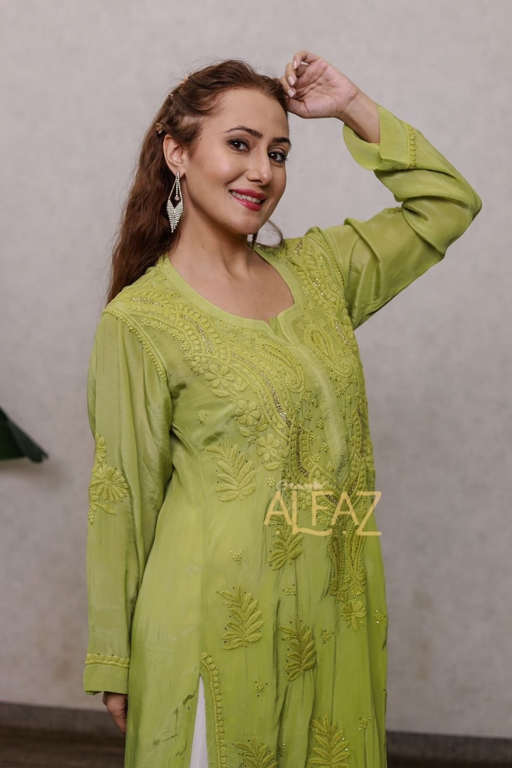 Ameera Premium Crepe Silk 3D Chikankari & Mukaish Plus Size Kurti