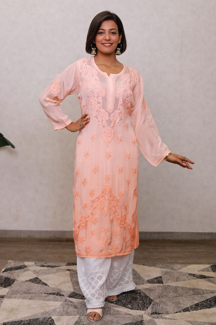 Nawal Premium Crepe Silk 3D Chikankari & Mukaish Kurti