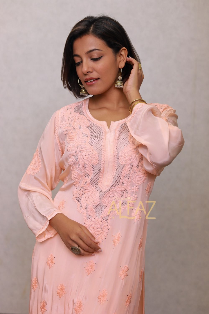 Nawal Premium Crepe Silk 3D Chikankari & Mukaish Plus Size Kurti