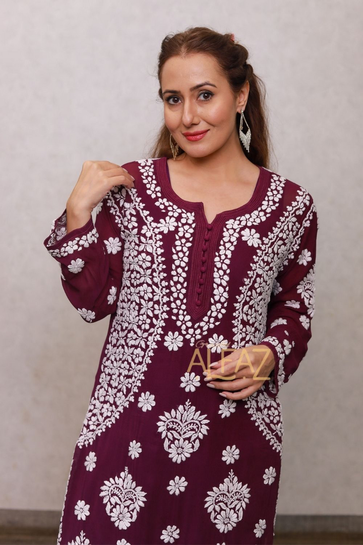 Esma Viscose 3D Chikankari Kurti Pant Set | Chikankari Plazo Suit