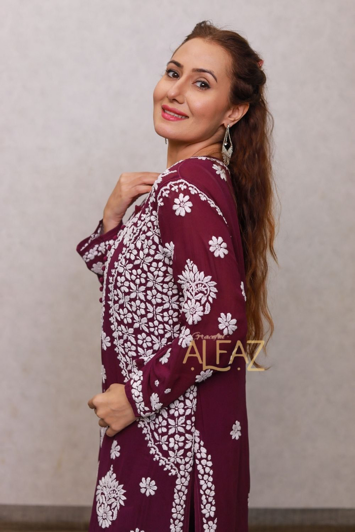 Esma Viscose 3D Chikankari Kurti Pant Set | Chikankari Plazo Suit