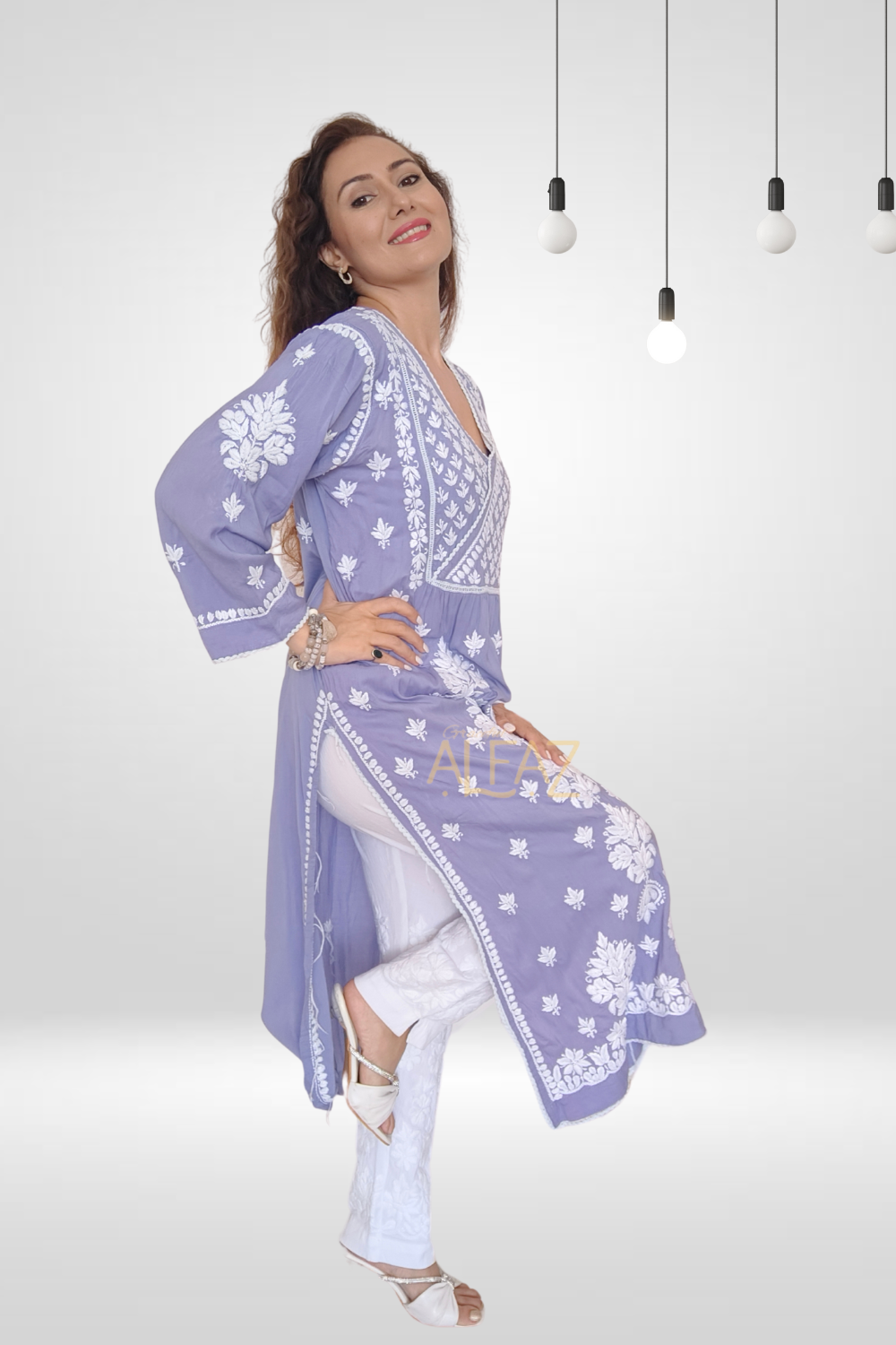 Jamila Modal Chikankari Yoke Long Kurti – Stylish and Elegant