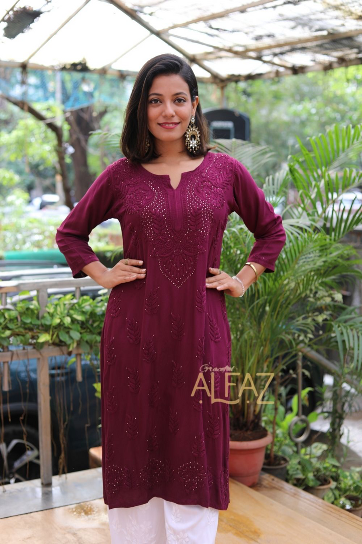 Maaya Premium Rayon Chikankari Kurti With Mukaish