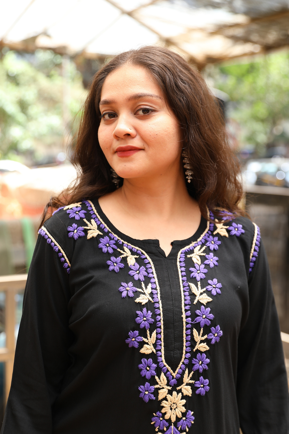 Naaz   Rayon Black Multi Long Kurti Chikankari