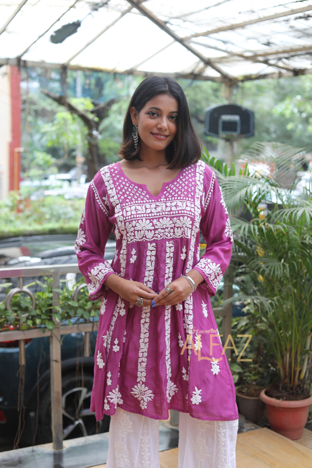 Sanaa Muslin 3D Chikankari Short Kurti