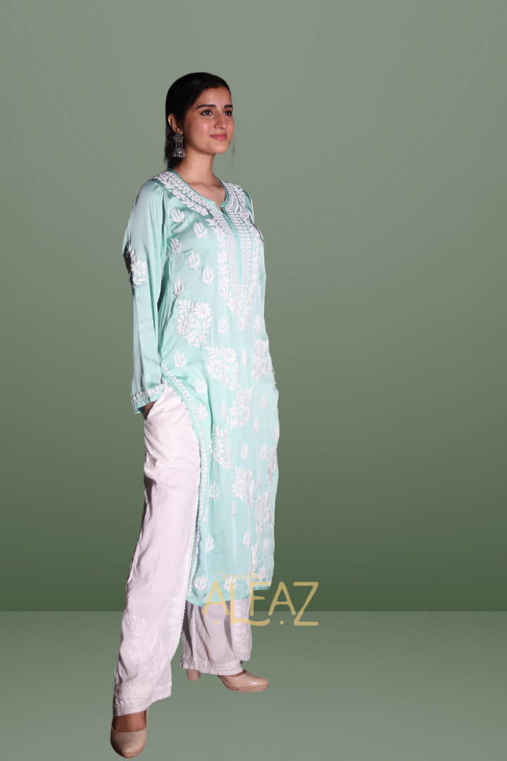 Classic Modal Chikan Kurti - Saida Modal Satin Collection