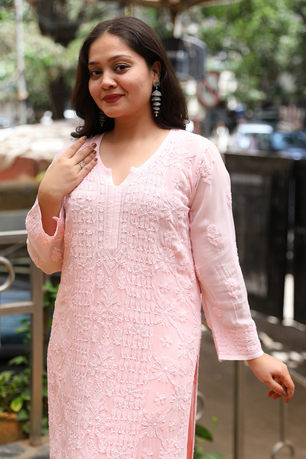 Israa Viscose Designer Jaal  Add On Cutdana And Pearl Work Chikankari Kurti