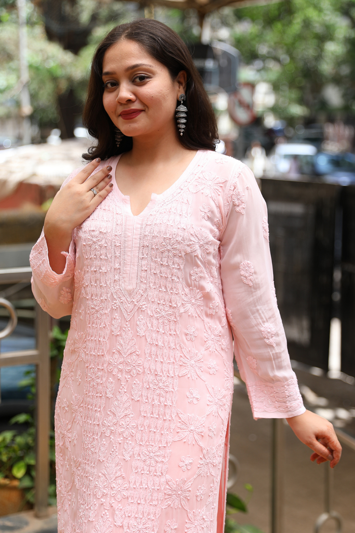 Israa Viscose Designer Jaal  Add On Cutdana And Pearl Work Chikankari Kurti