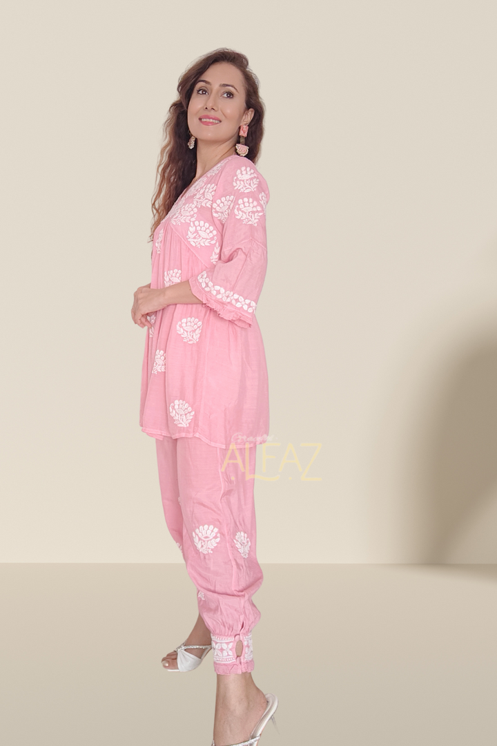 Stylish Chikan Kurti Afghani Set - Samira Muslin Collection