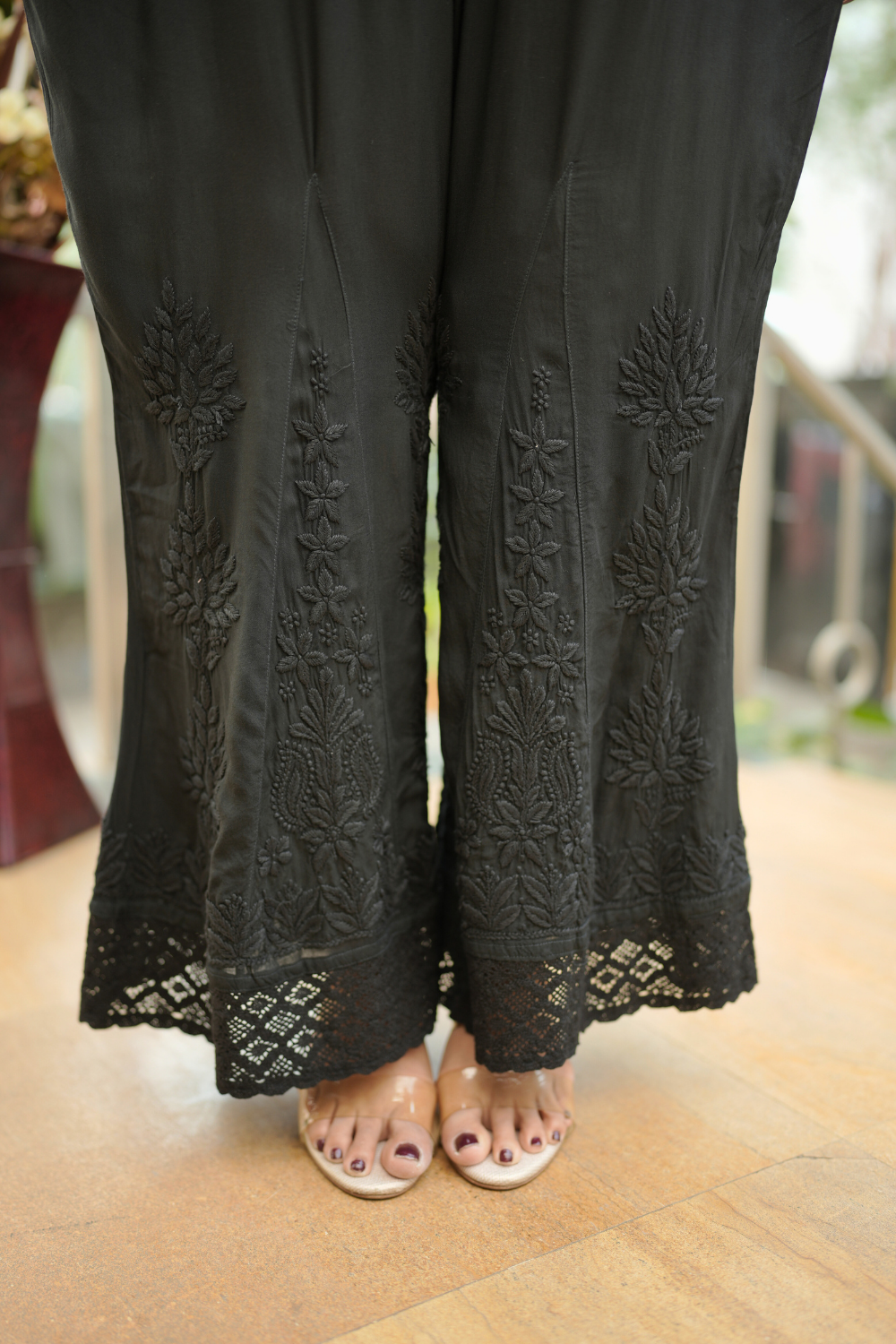 Lina Modal Chikankari Kalidar Black  Palazzo