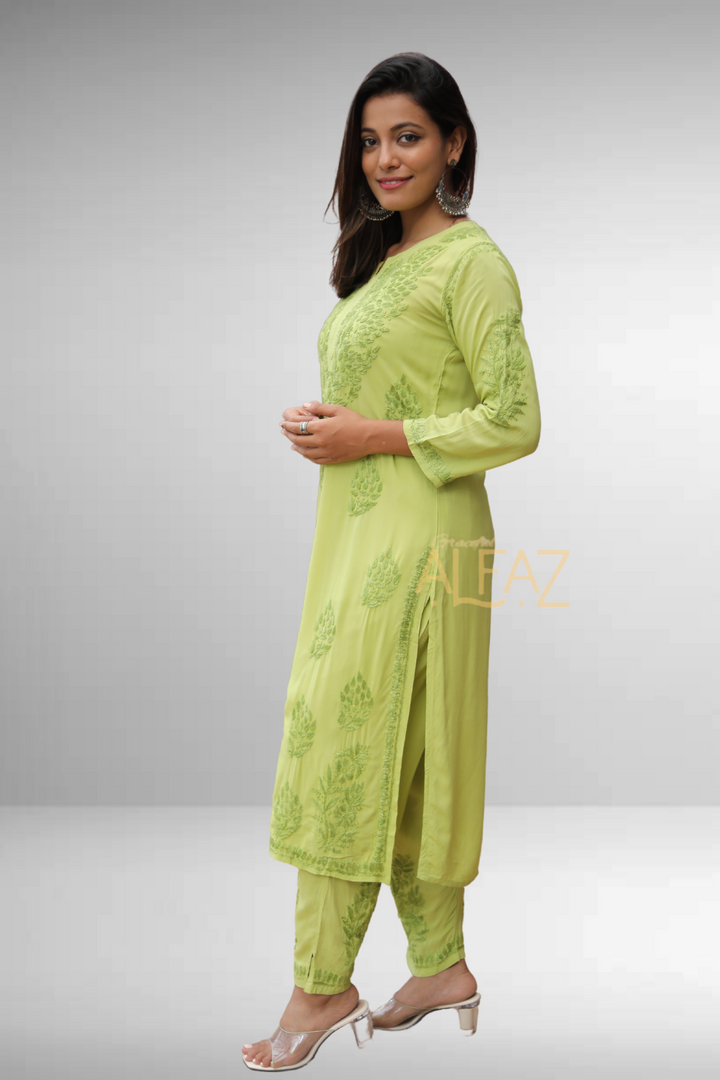 Naila Chikankari Modal Solid Women's Kurti Pant Set | Chikankari Plazo Set