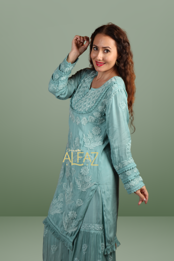 Elegant Chikankari Gharara Set - Nazia Muslin Collection