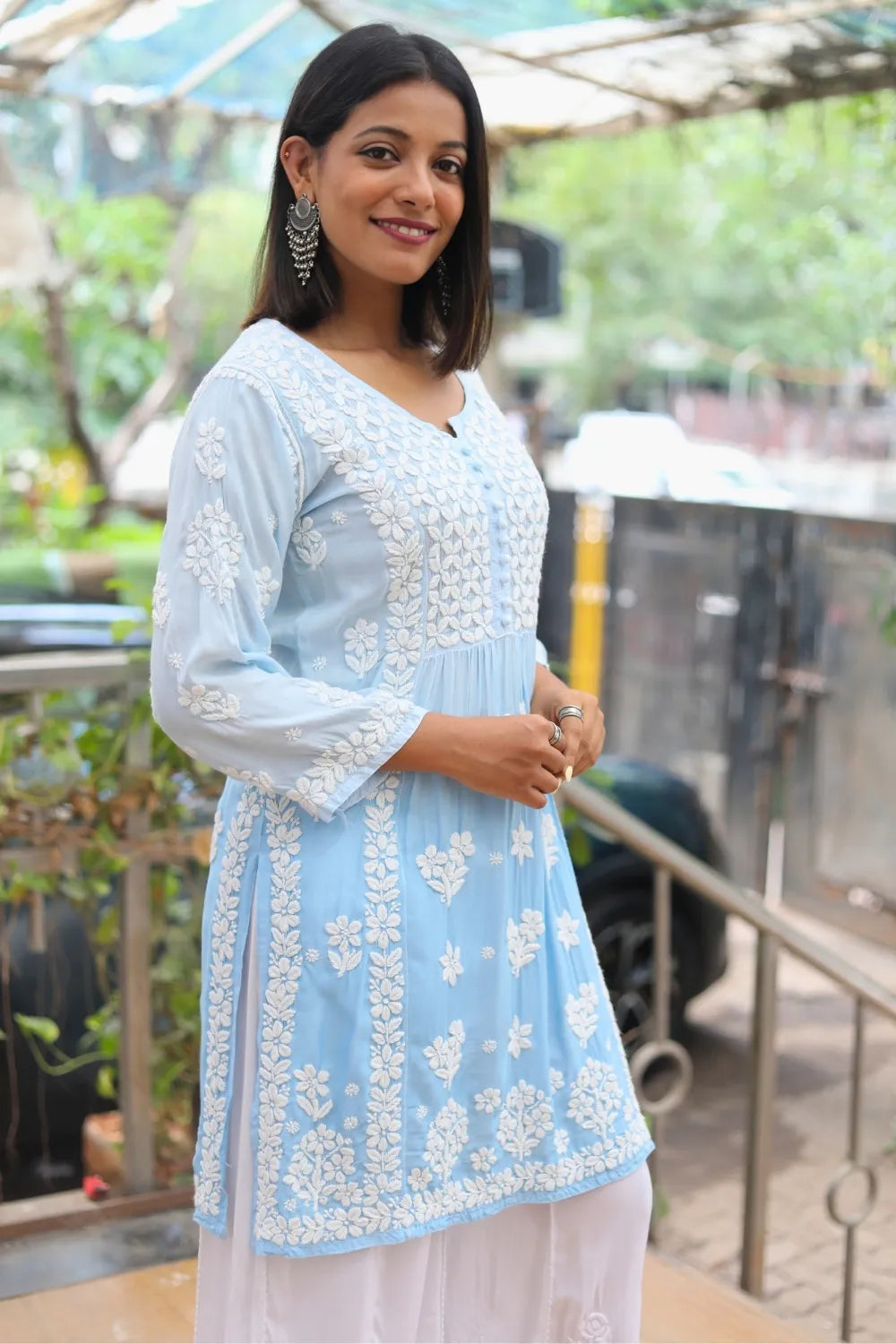 Sana Muslin 3D Chikankari Short Kurti