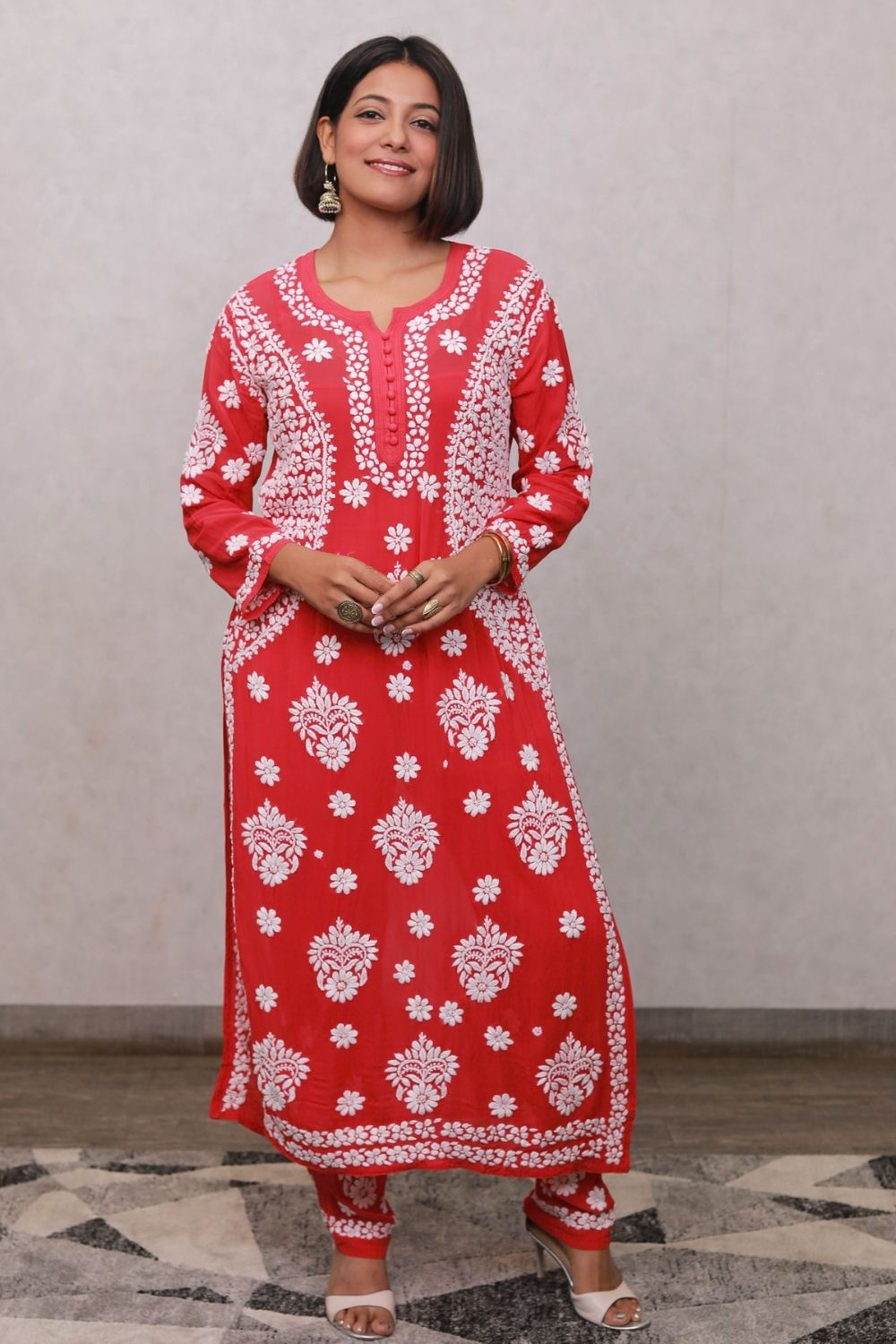 Esma Viscose 3D Chikankari Kurti Pant Set | Chikankari Plazo Suit