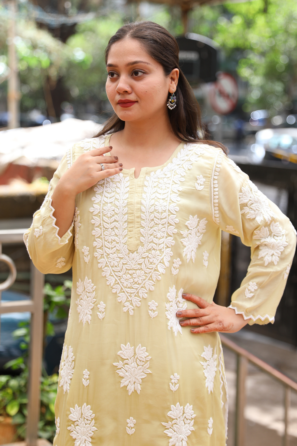 Heer Premium Muslin 3D Chikankari Ombre  Cutwork Kurti Palazzo Set