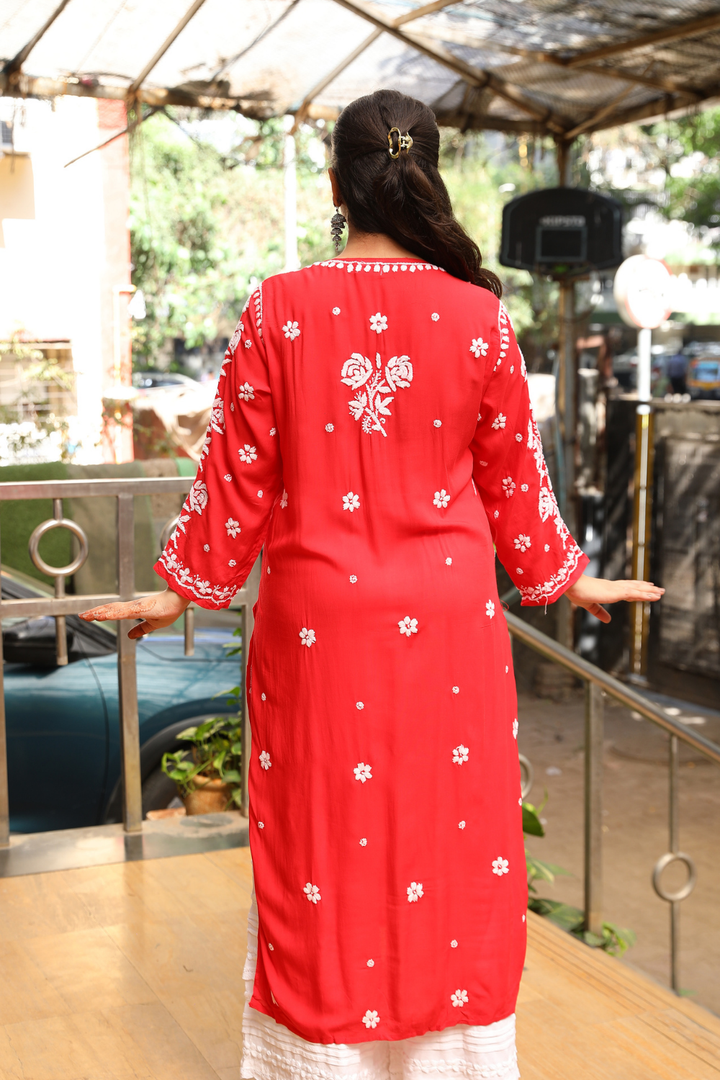 Alia Premium Modal Rose 3D Chikankari Kurti