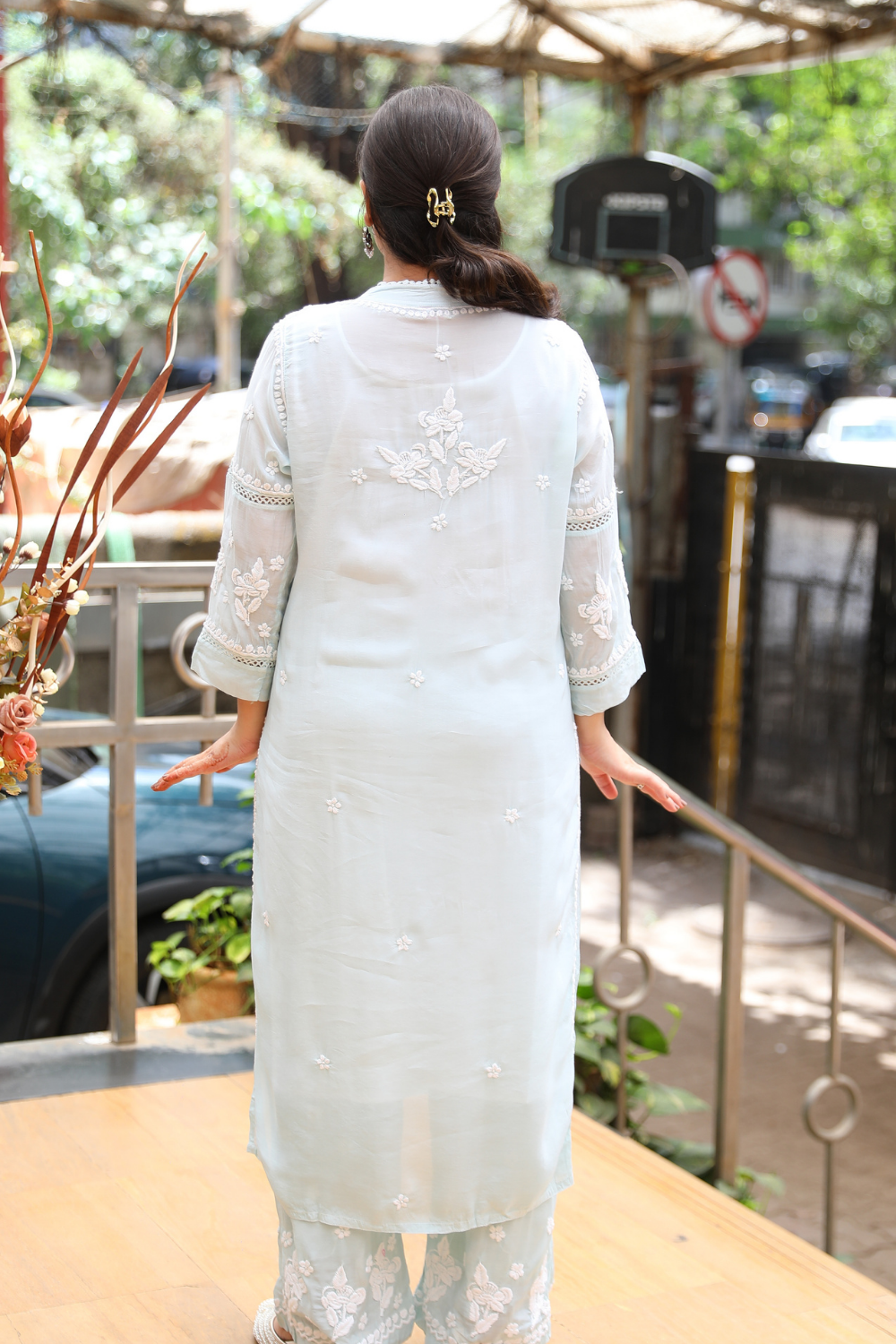Mehak Premium Muslin 3D Chikankari Ombre Kurti Palazzo Set