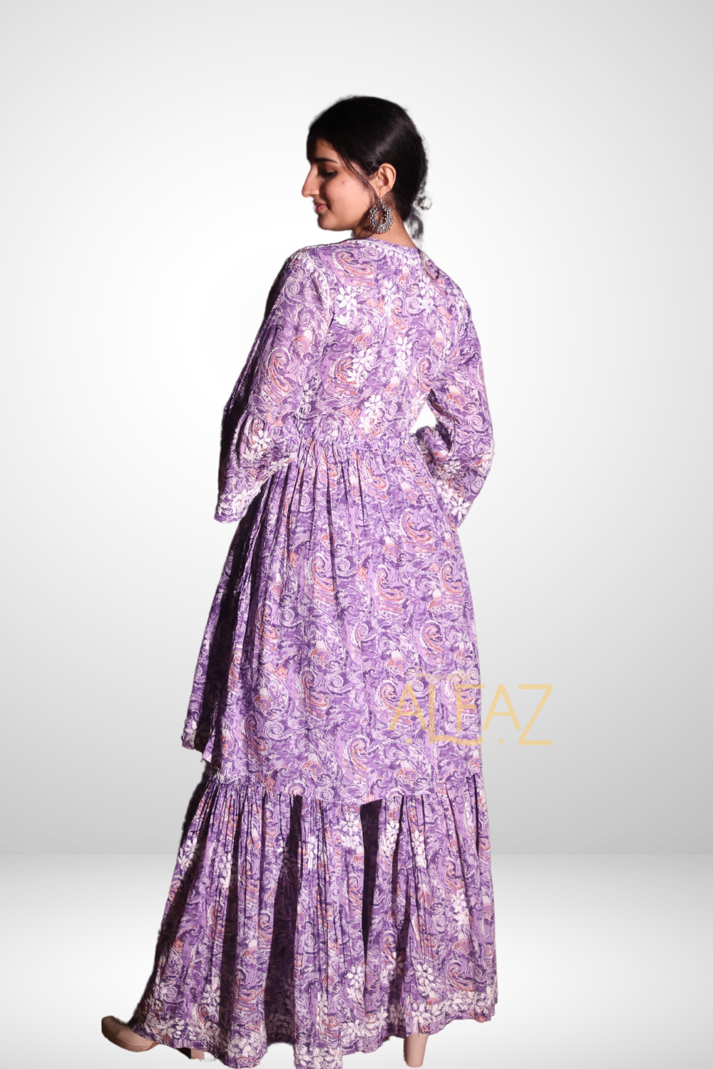 Ghazala Printed Mulmul Chikankari Gharara Set