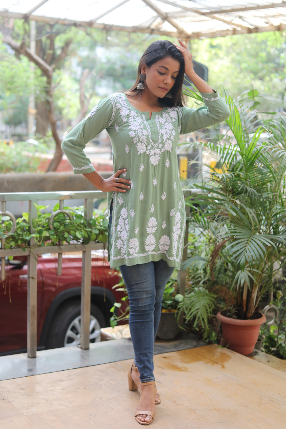 Yasmina Premium Modal Chikankari Tunic Top | Lucknowi Chikankari Tops