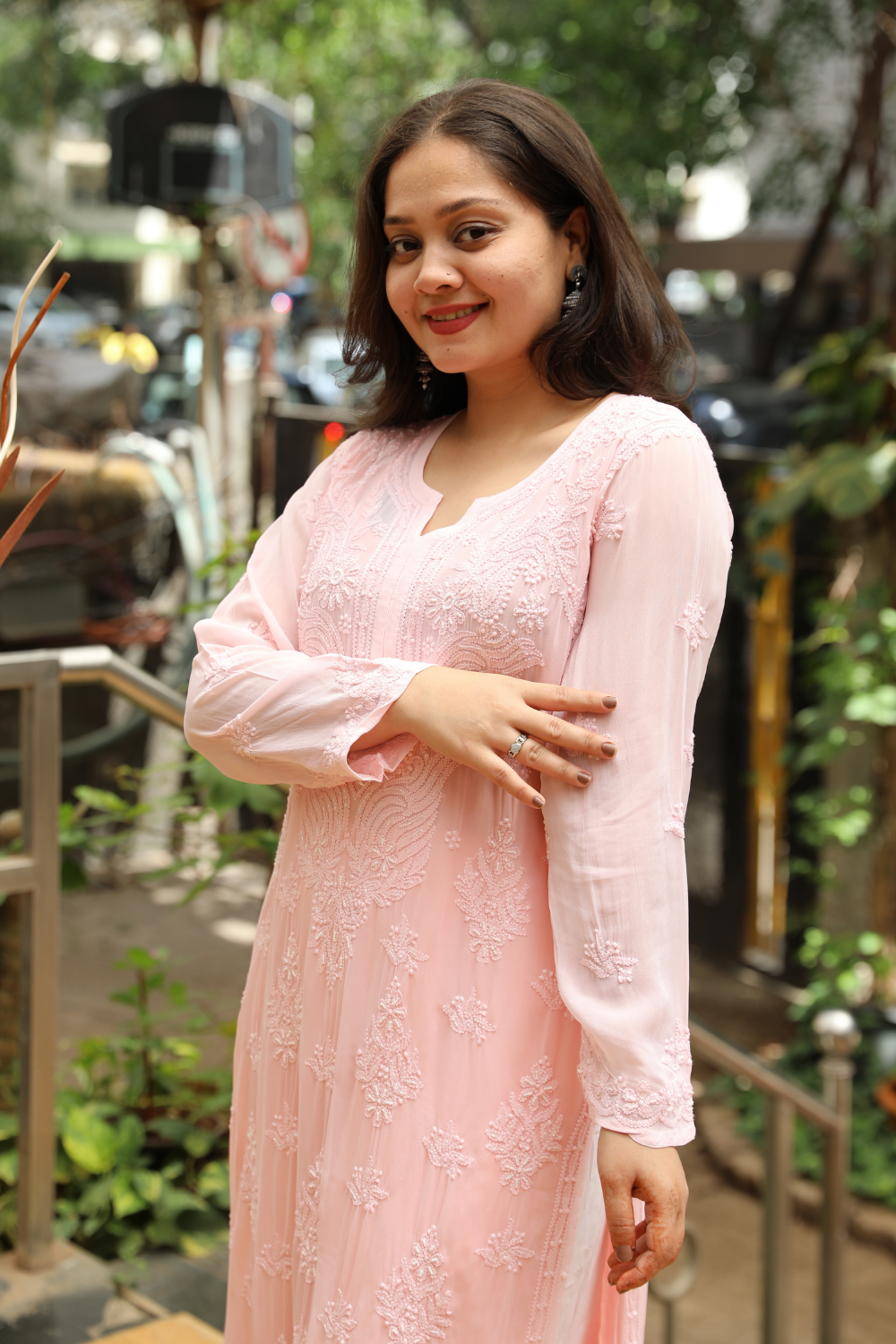 Yusra Viscose Designer Jaal  Add On Cutdana And Pearl Work Chikankari Kurti