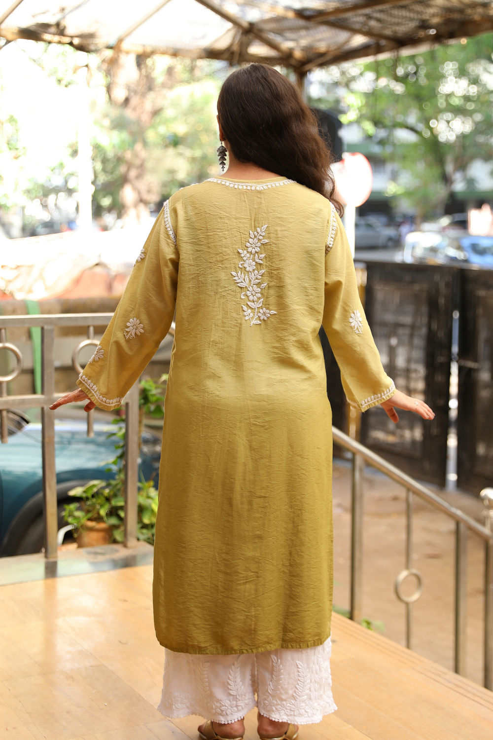 Sahar Chanderi Silk Chikankari Ombre Kurti