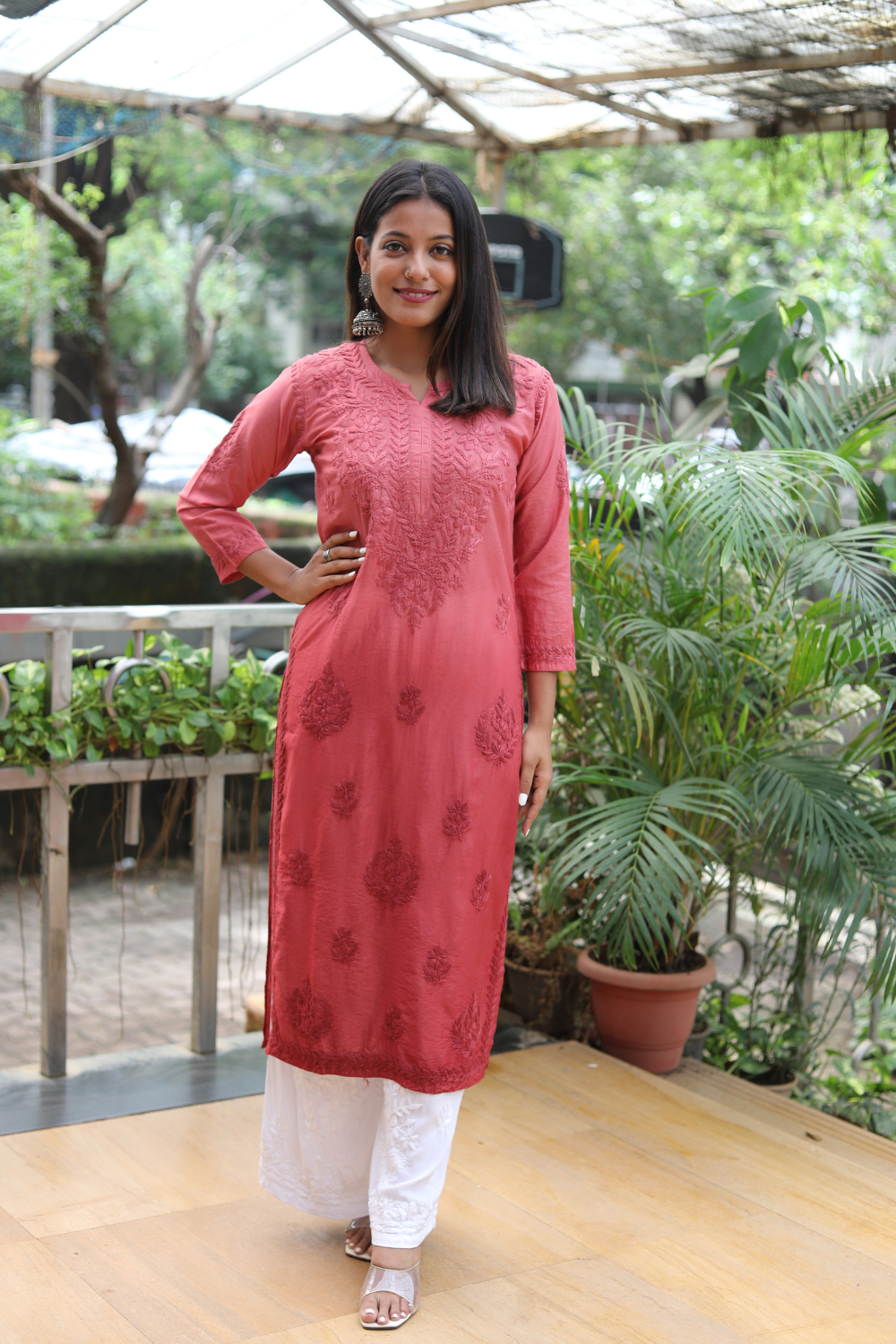 chanderi chikan kurta