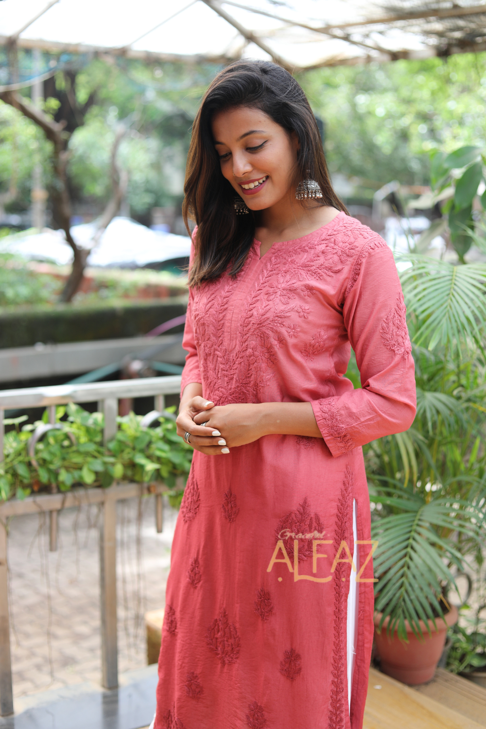 Myra Chanderi Chikankari Tone To Tone Long Kurti | Chanderi Chikan Kurta