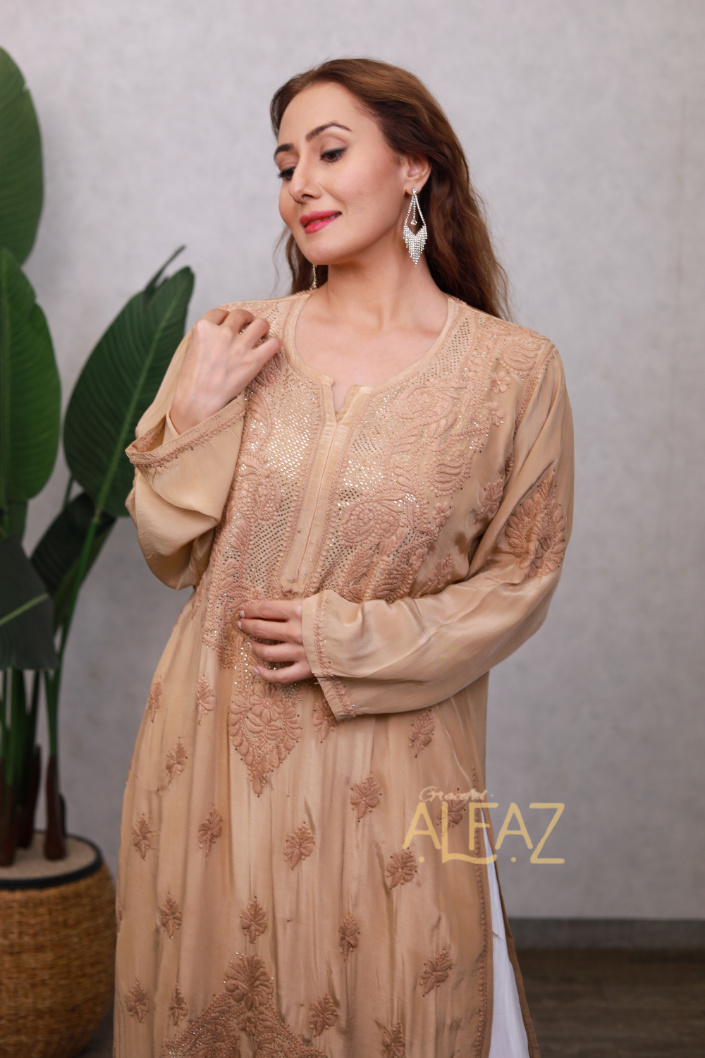 Nawal Premium Crepe Silk 3D Chikankari & Mukaish Kurti