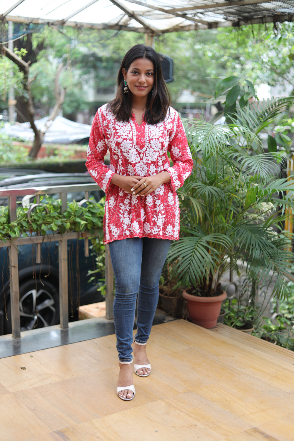 Falak Printed Mulmul 3D Chikankari Short Kurti