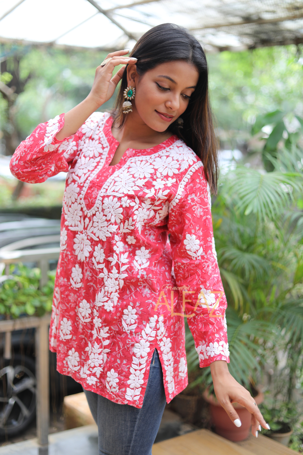 Falak Printed Mulmul 3D Chikankari Short Kurti