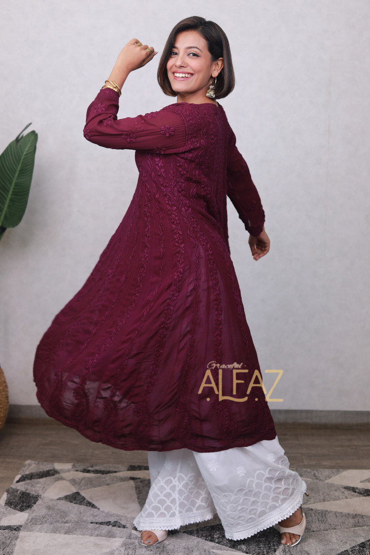 Pakeeza Premium Viscose 3D Chikanakri Designer Anarkali Tone To Tone