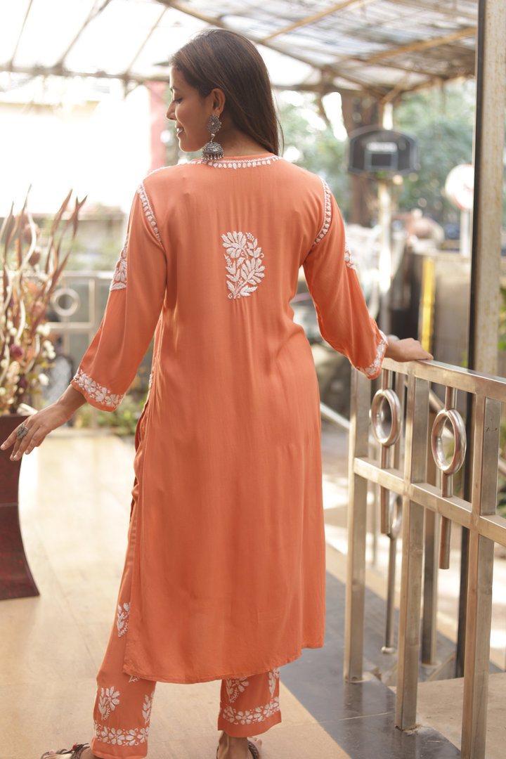 Noura Rayon Chikankari  Kurta Pant set |