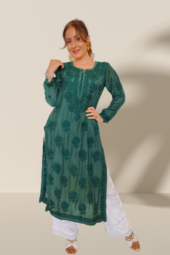 Layla Premium Muslin 3D Chikankari Kurti – Shop Chikan Kurtis Online