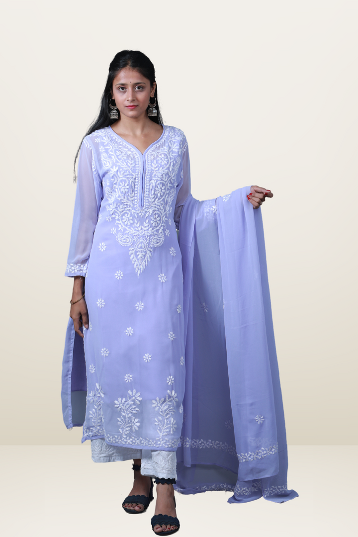 Mina Georgette Chikankari Kurti Dupatta Inner Set  | Chikankari Georgette Kurta