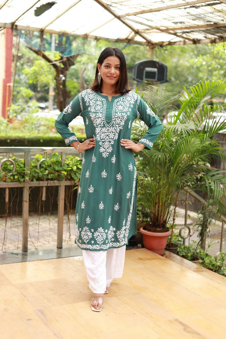 Jiya Rayon Chikankari Long Kurti