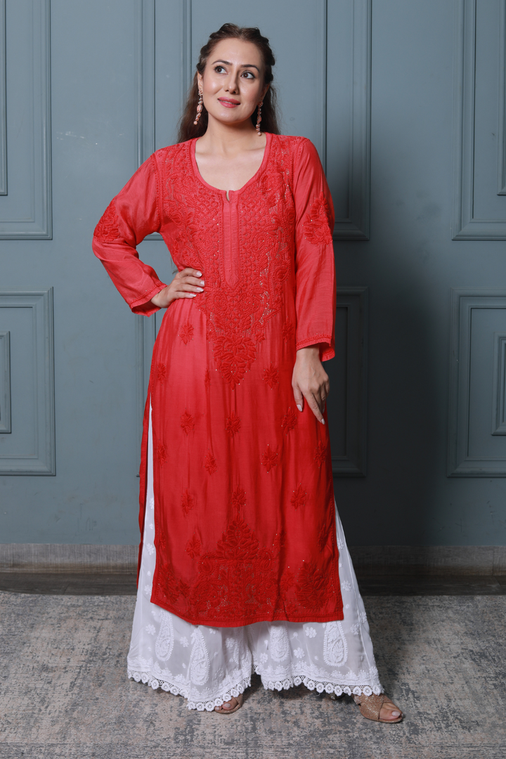 Dina Premium Muslin 3D Chikankari & Mukaish Plus Size Kurti