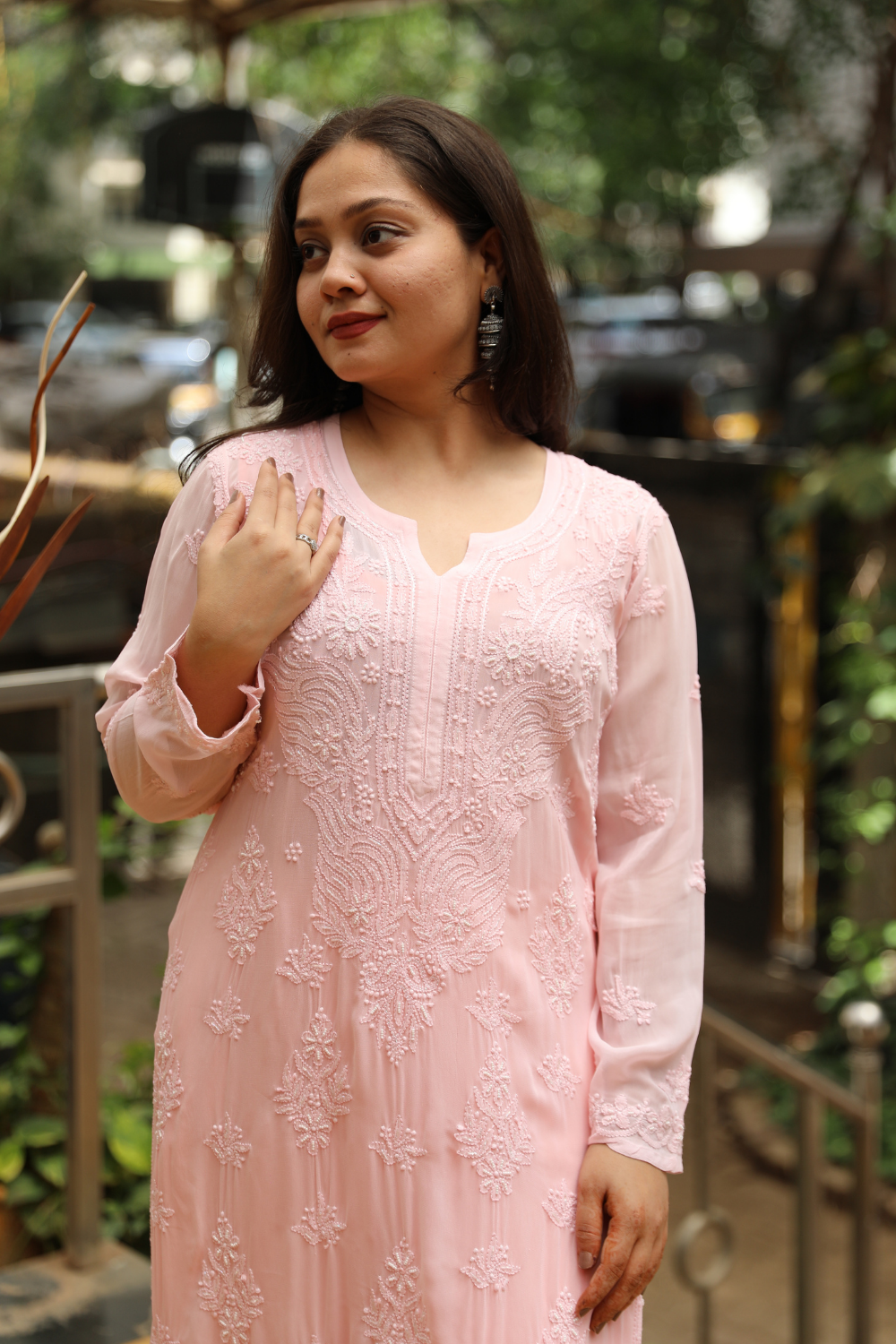 Yusra Viscose Designer Jaal  Add On Cutdana And Pearl Work Chikankari Kurti