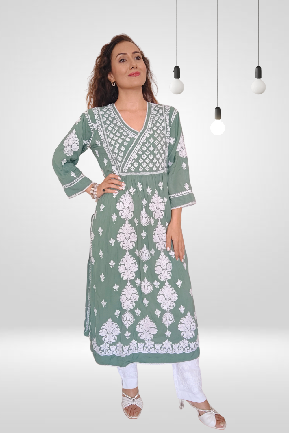 Jamila Modal Chikankari Yoke Long Kurti – Stylish and Elegant