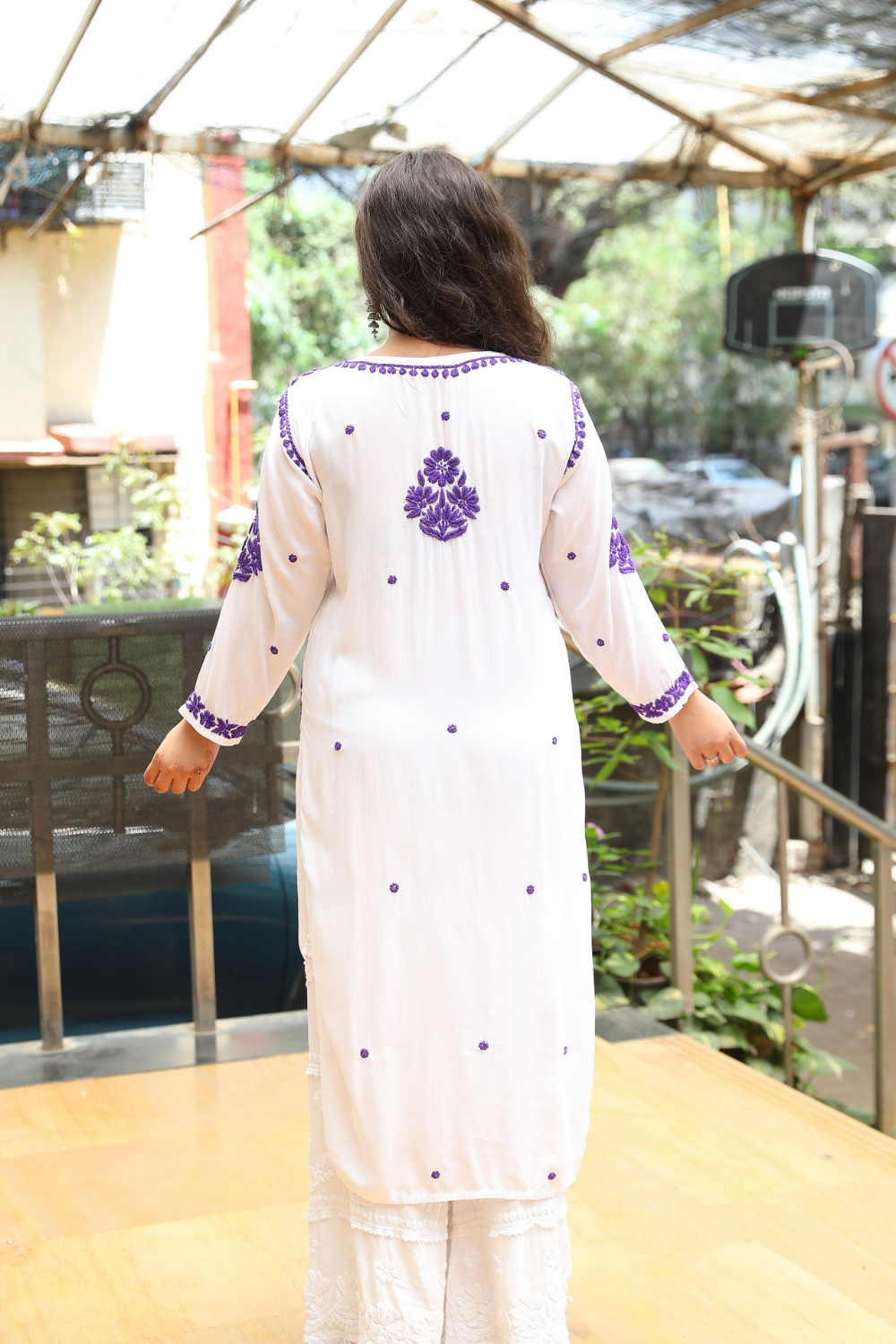 Kausar Rayon 3D Chikankari Designer White Multi