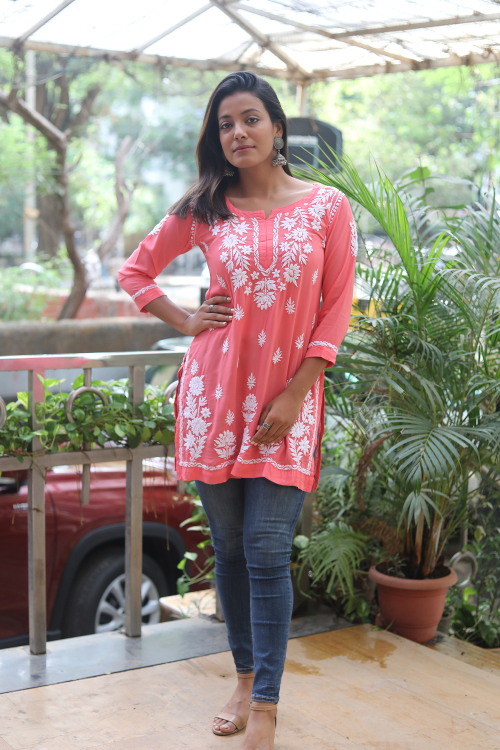 Yasmina Premium Modal Chikankari Tunic Top | Lucknowi Chikankari Tops