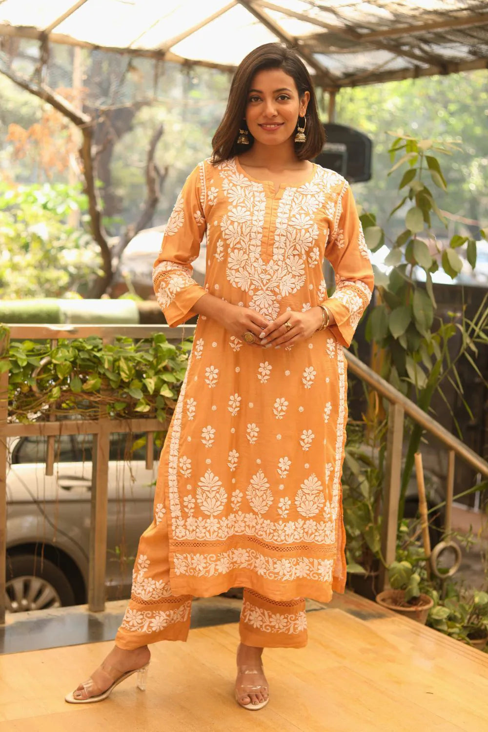 Shahira Chanderi Chikankari Pant Set
