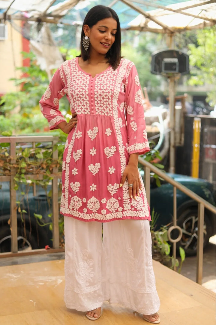 Sana Muslin 3D Chikankari Short Kurti