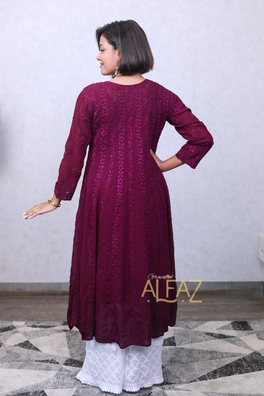 Pakeeza Premium Viscose 3D Chikanakri Designer Anarkali Tone To Tone