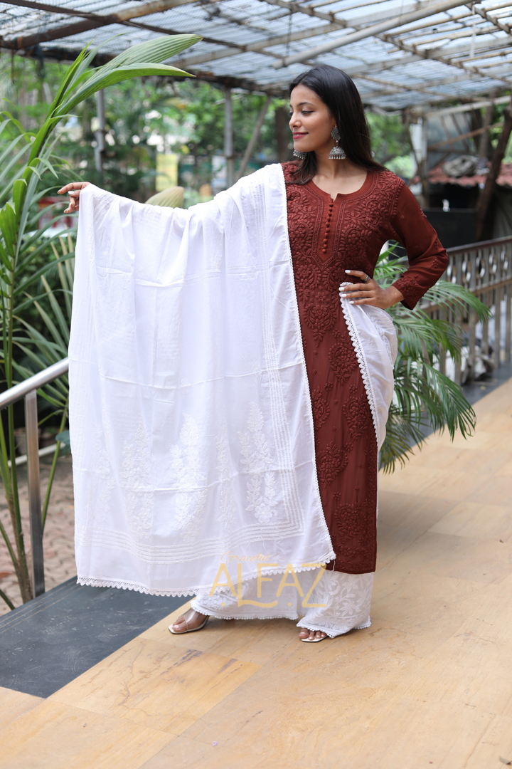 Komal Pure Mulmul Chikankari Dupatta