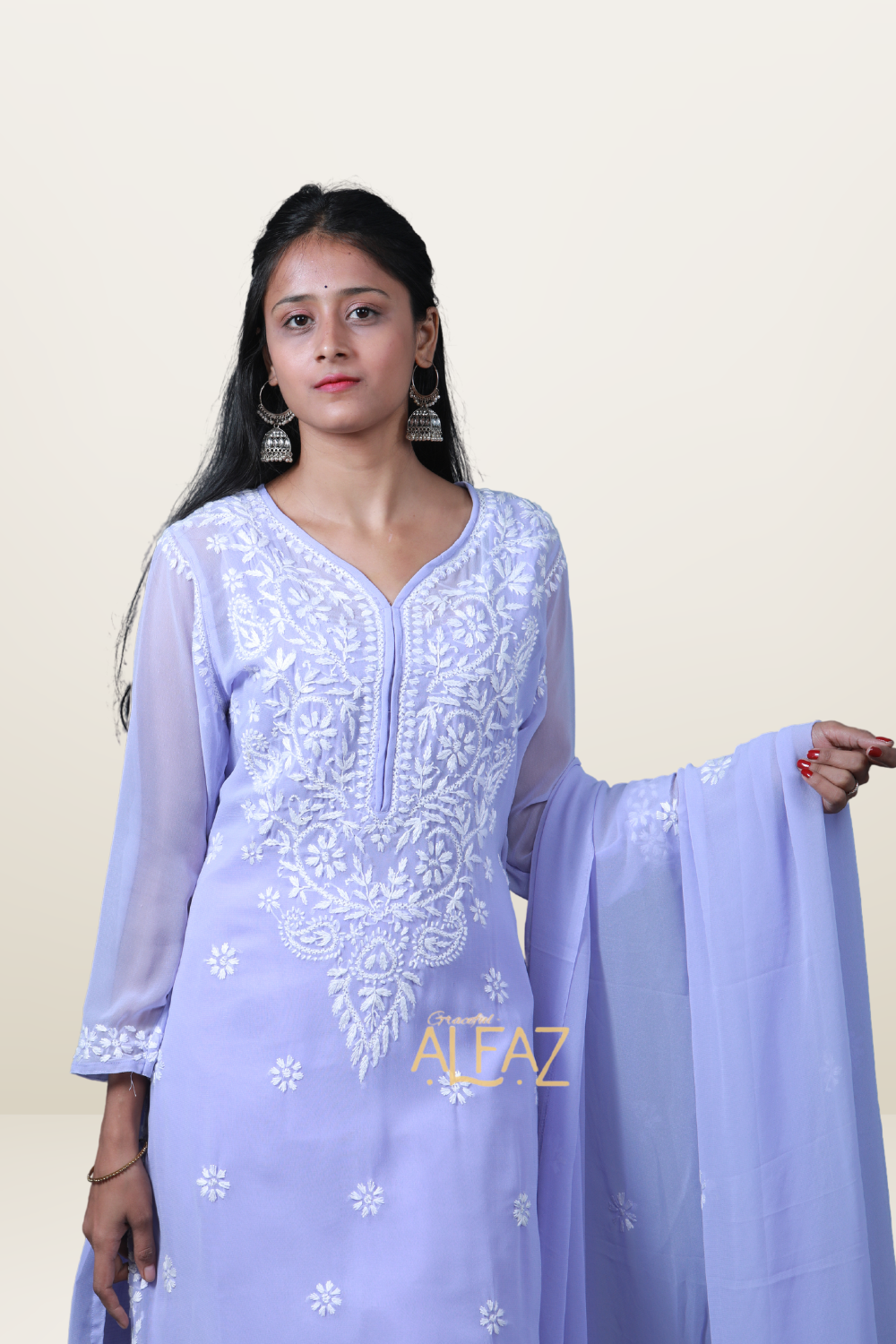 Mina Georgette Chikankari Kurti Dupatta Inner Set  | Chikankari Georgette Kurta